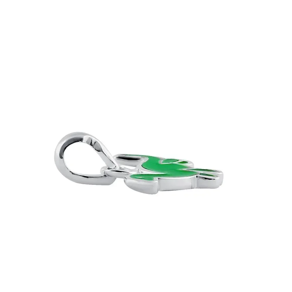 Sterling Silver Green Enamel Dinosaur Pendant Brand New